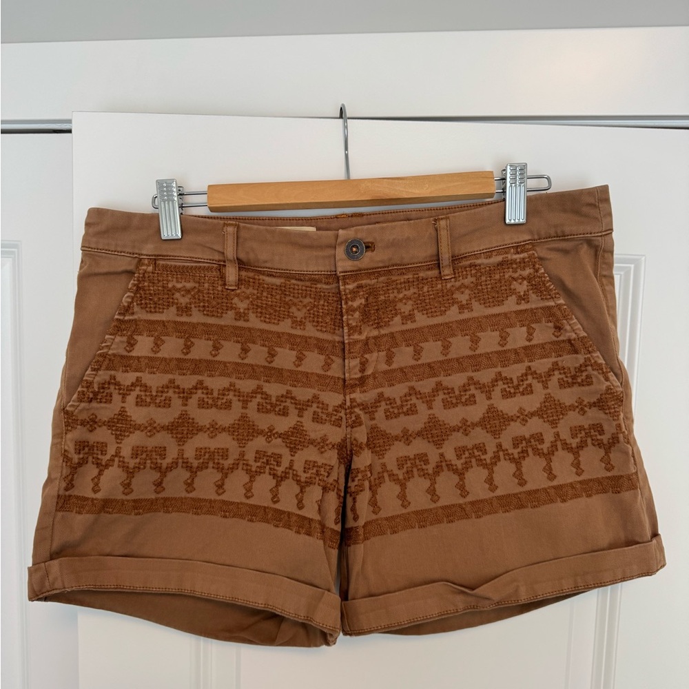 Pilcro Tan Embroidered Women's Chino Shorts | Anthropologie